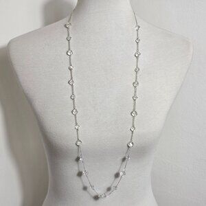 Banana Republic Station Necklace Faceted Clear Crystal Cubes Long Length